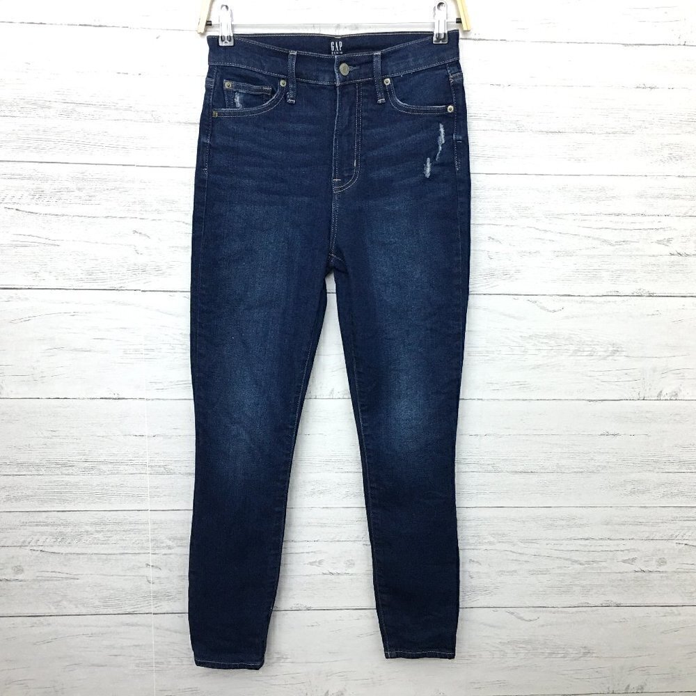 Gap Jeans Women's True Skinny High Rise Dark Wash Distressed size 0 length 27"
